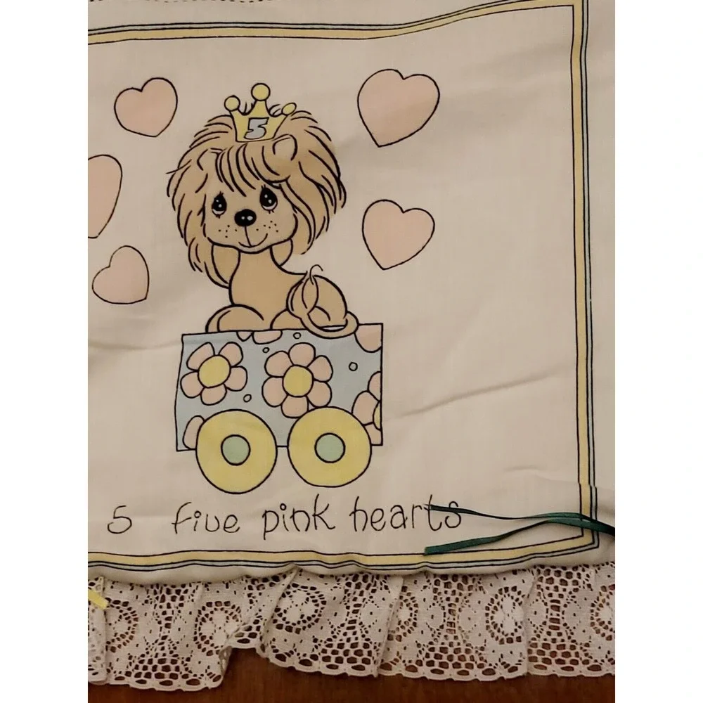 Precious Moments Baby Quilt Blanket Lace Trim USA 42x32